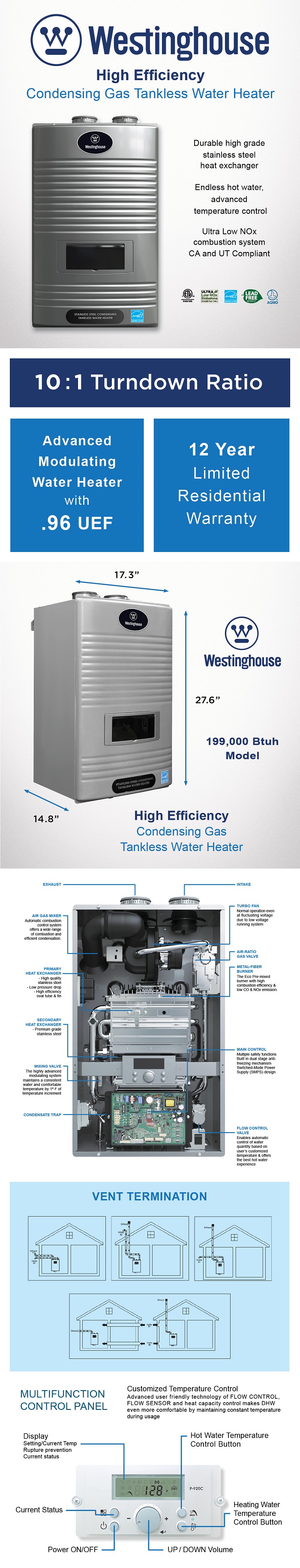 Westinghouse 11 GPM Ultra Low NOx Natural Gas Condensing